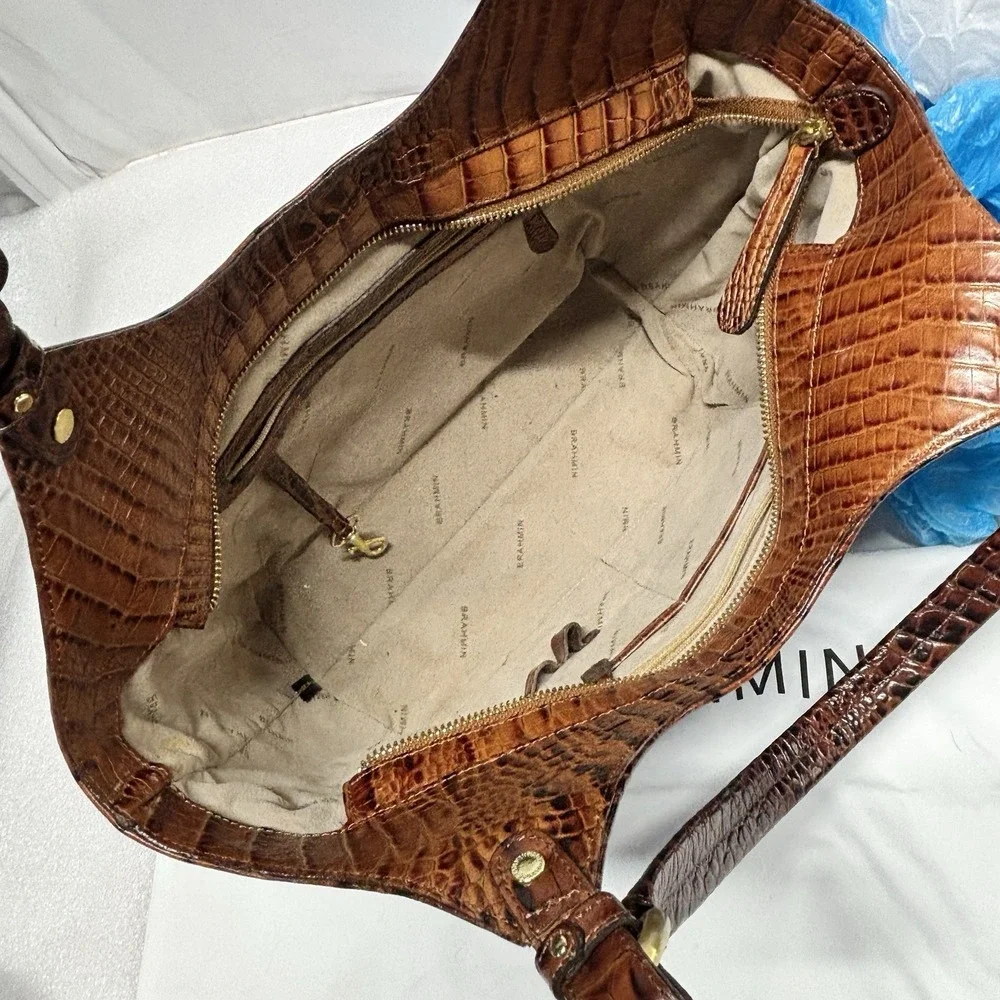 Brahmin Jacqueline Tri-Color Shoulder Hobo Bag - Brown Croc - Dust Bag GORGEOUS